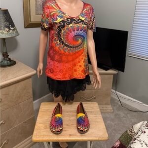 Jazzy 3 Piece Outfit-New Espadrilles 6.5 With Matching Shirt-Black Skort -Sz L